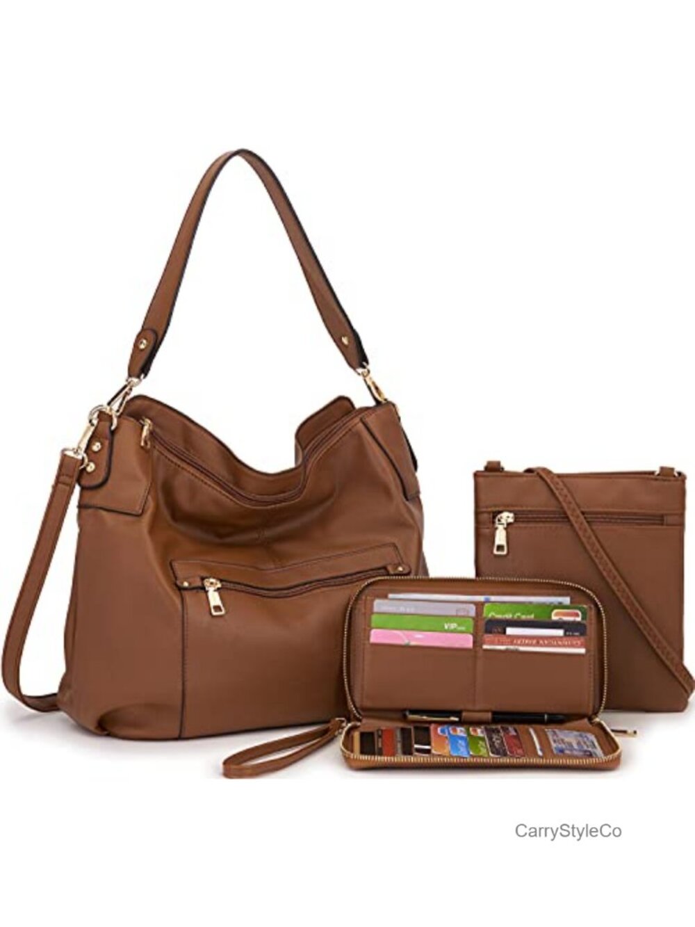 Women's Large Hobo Crossbody Purse & Wallet RFID Set Synthetic Leather